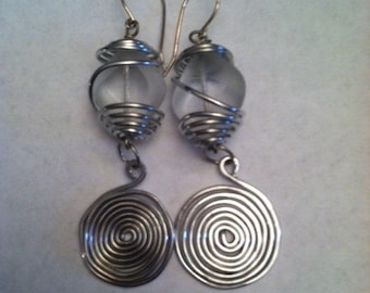 Wire Wrapped and Glass Bead Earrings, Wire Earrings - EWR011