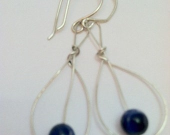 Sterling Silver and Semi Precious Stone Earrings, Sterling Silver and Blue Stone Earrings - EST025