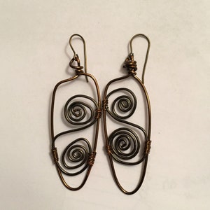 Gunmetal and Antique Brass Wire Earrings, Wire Wrapped Earrings - EWR062
