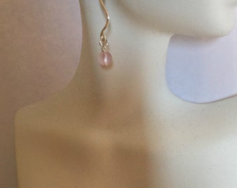 Pink and Silver Dangle Wire Earrings - EWR076