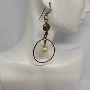 Brass Hoop Earrings, Pearl Earrings, Hoop Earrings - EWR066