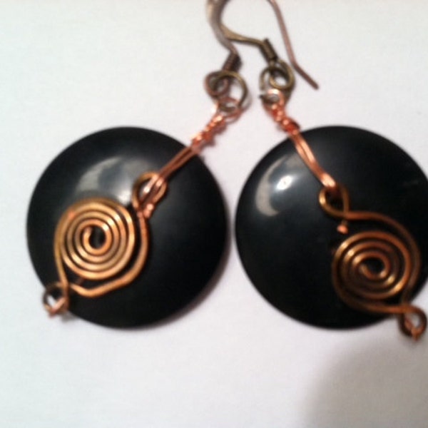 Wire Wrapped Button Earrings  -  EWR004