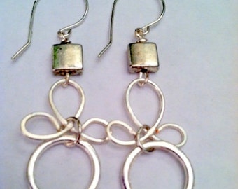 Sterling Silver Circle Dangle Earrings, Handcrafted Wire Wrapped