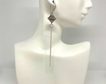 Long Silver Earrings, Silver Chain, Dangle Earrings - EML036