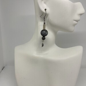 Porcelain, Metal and Glass Bead Earrings, Long Dangle Earrings - EST008