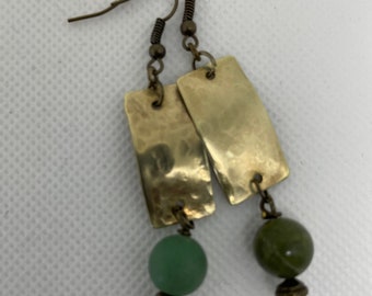 Brass and Stone Earrings, Dangle Earrings - EML024