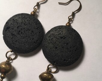 African Bead Earrings, Lava Stone Earrings, Dangle Earrings - EST042