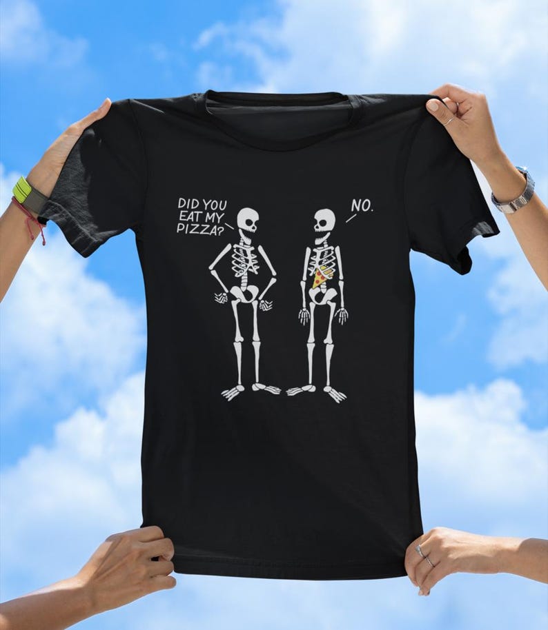 Skeleton Pizza Steal tee, retro tshirt, vintage tee, funny tees, best selling tshirts, gift tees, old school tshirt, sassy tee, pizza tee Black