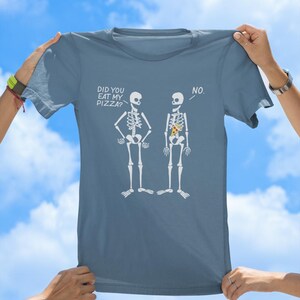 Skeleton Pizza Steal tee, retro tshirt, vintage tee, funny tees, best selling tshirts, gift tees, old school tshirt, sassy tee, pizza tee Steel Blue
