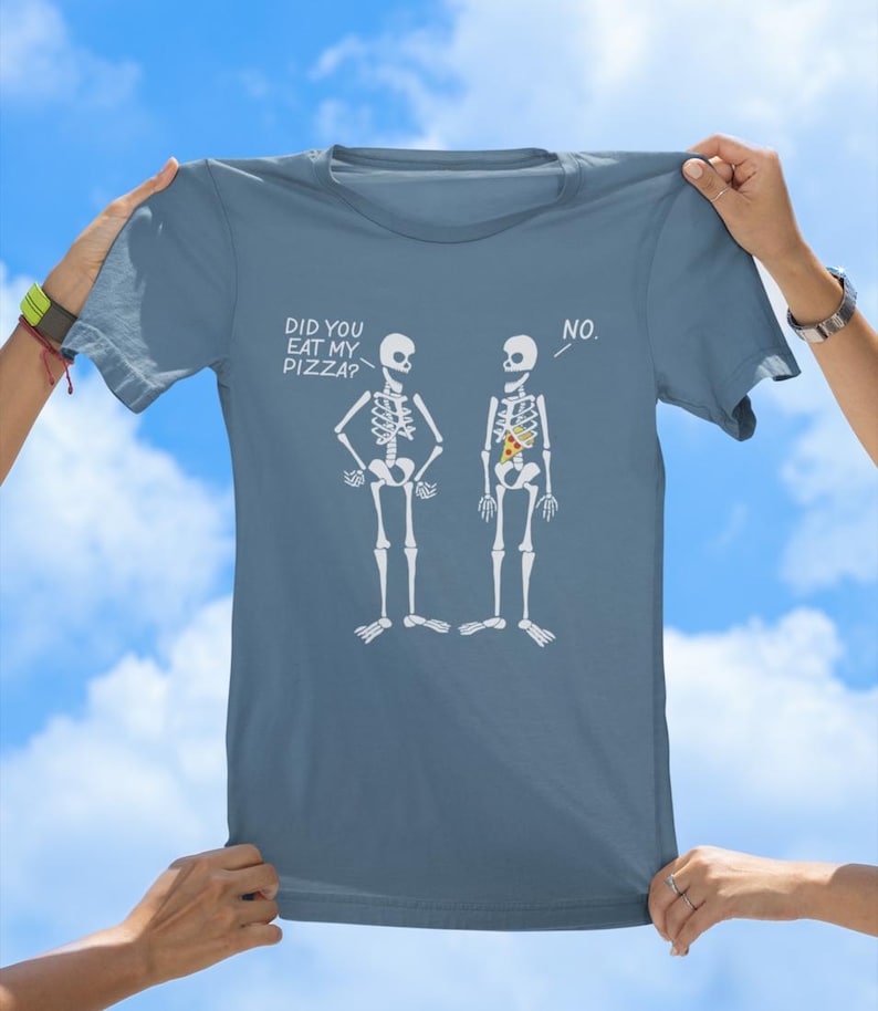 Skeleton Pizza Steal tee, retro tshirt, vintage tee, funny tees, best selling tshirts, gift tees, old school tshirt, sassy tee, pizza tee Steel Blue