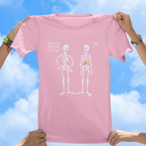 Skeleton Pizza Steal tee, retro tshirt, vintage tee, funny tees, best selling tshirts, gift tees, old school tshirt, sassy tee, pizza tee Heather Bubblegum