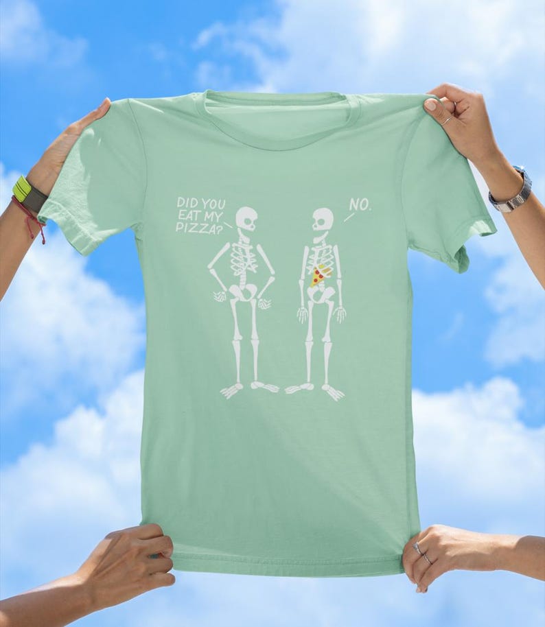 Skeleton Pizza Steal tee, retro tshirt, vintage tee, funny tees, best selling tshirts, gift tees, old school tshirt, sassy tee, pizza tee Dusty Blue Green