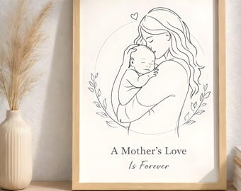 Custom Mom and Baby Line Art Portrait from Photo, Minimal Mother Child Drawing, Mothers Day Gift, New Mom Gift, Family Portrait Line Art