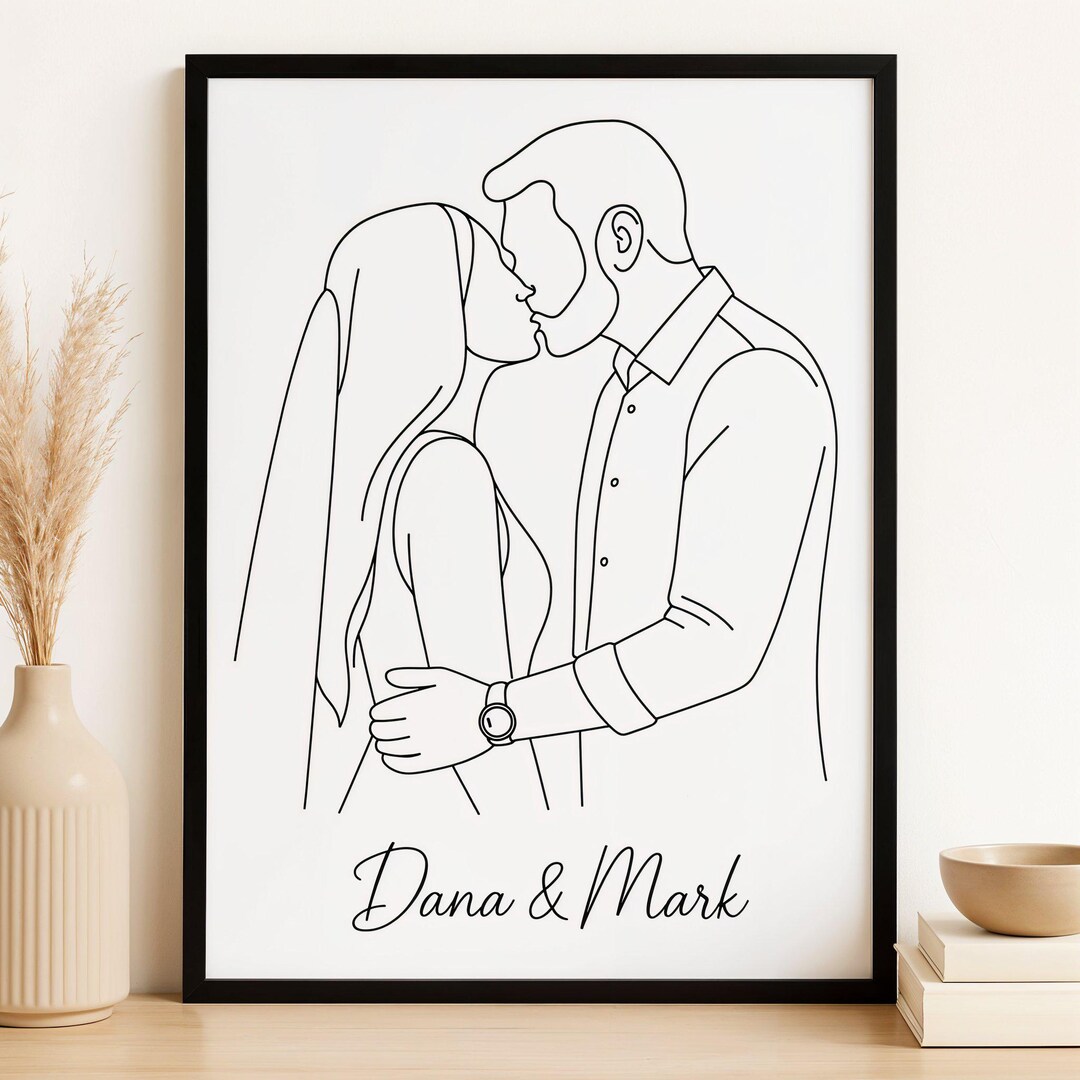 Custom Outline Drawing, Custom Line Art Couple Portrait From Photo ...