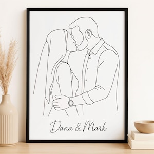 Custom Outline Drawing, Custom Line Art Couple Portrait from Photo, Personalized Wedding Anniversary Gift, Custom Family Gift Boyfriend Gift