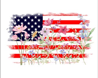 American Flag Floral Png, Patriotic Wildflower USA Sublimation Design, Boho 4th Of July USA Flag Shirt Graphic, Poppy & Daisy Flag PNG Files
