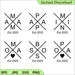 Pacchetto SVG di nomi di famiglia per Cricut e Silhouette, file PNG e Jpg di papà e mamma, design personalizzati per magliette di famiglia, SVG per la festa del papà, regalo per il nonno