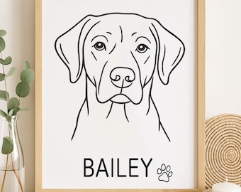 Retrato de perro personalizado de una línea, retrato de mascota, arte lineal de perro, dibujos de línea continua, retrato de perro, regalo conmemorativo por la pérdida de una mascota, regalo para mamá de perro y amantes de las mascotas.