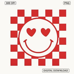 Retro Valentine heart smiley face checkerboard PNG featuring a cute Y2K-inspired design. Pink aesthetic heart graphic perfect for Valentine shirts, kids’ outfits, scrapbooking, sublimation prints, and digital crafts. Ideal for trendy Valentine gifts and printable décor.