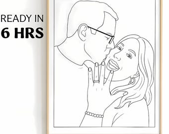 Custom Outline Drawing From Photo, Line Art Couple Portrait, Personalized Valentine Day Gift, Wedding Anniversary Family Art, Minimal Sketch