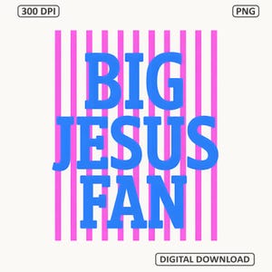 Striped Big Jesus Fan PNG featuring a preppy Christian style, bold striped lettering design for faith-inspired shirts and sublimation crafts.