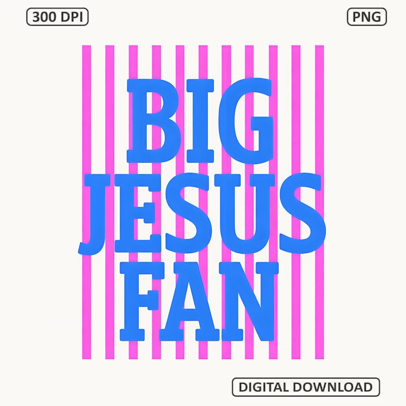 Striped Big Jesus Fan PNG featuring a preppy Christian style, bold striped lettering design for faith-inspired shirts and sublimation crafts.