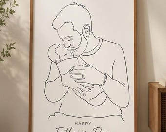 Custom Line Art, Custom Family Line Drawing From Photo, Family Portrait, Personalized Gift For Him, Grandpa Gift, Fathers Day Gift For Dad