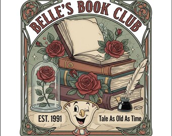 Belle's Book Club PNG JPG Digital Download, Tale As Old As Time Belles Book Cafe PNG, Belle Princess Png, Halloween Bookworm Book Lover Gift