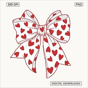 May include: A white bow with a red heart pattern. The bow is tied in the center and has long, flowing tails. The words "DIGITAL DOWNLOAD" are at the bottom of the image.