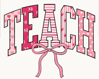 Valentijnsdag leraar png, schattige Valentijn Teach digitaal png-ontwerp, preppy roze onderwijsshirt afbeelding, nieuwe leraar Valentijn digitale download