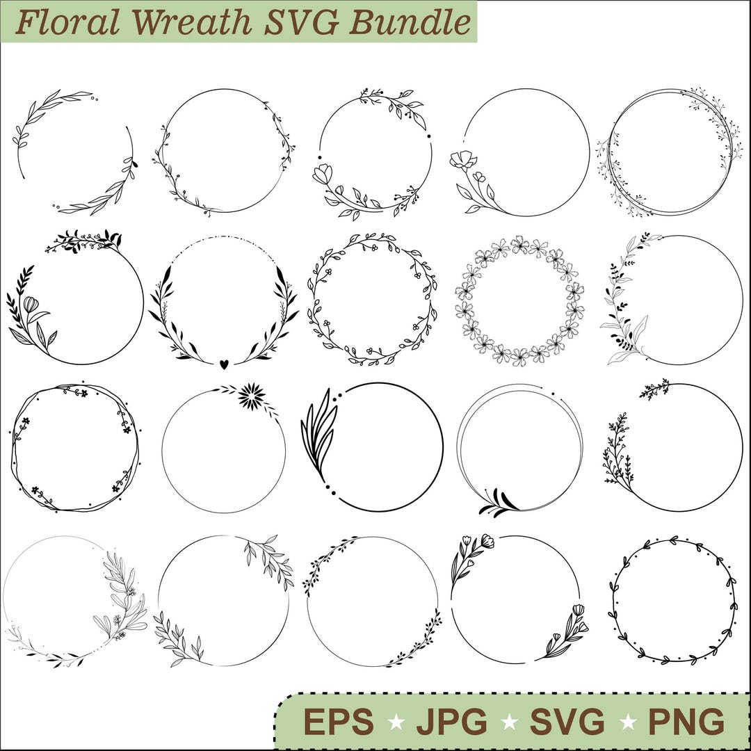 Floral Wreath SVG Bundle, Wedding Circle Frame Cut Files, Floral ...