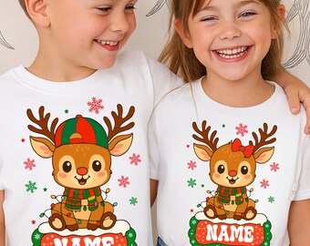 Personalised Reindeer Christmas Svg, Custom Kids Reindeer with Name Png, Xmas Deer Boy Girl Shirt Design,Reindeer Kids Christmas Design Gift