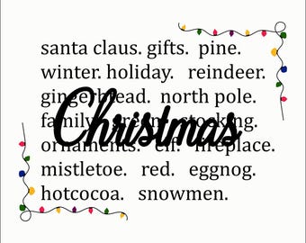 Christmas Words SVG PNG Bundle, Holiday Typography Cut Files (Digital Download)