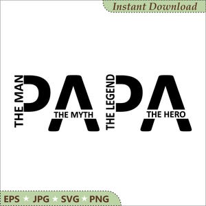 Papa The Man The Myth The Legend SVG PNG, Clipart do sublimacji na Dzień Ojca, Projekt koszulki dla taty dla Cricut, Plik do cięcia Vintage Retro Papa