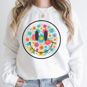 Smiley Face Png, Smile Retro Happy Flowers Png, Vintage Boho Png, Daisy Smile Png, Floral Smile Face, Distressed Smile  Png, Popular Png