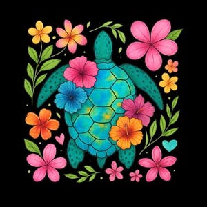 Boho Floral Sea Turtle Png, Nautical Sublimation Designs Png, Summer Png, Brushstroke Turtle Png, Beach Png, Fisherman Aesthetic Png