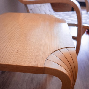Vintage Alvaar Aalto Fan detail Birch Side Table Stool, Artek