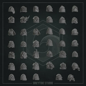 ショルダーパッド50個パック | GreyTide Studio | ウォーゲーム用3Dプリントレジンミニチュア | コンバージョン用ビット | スペースマリーン | 40k 牽引