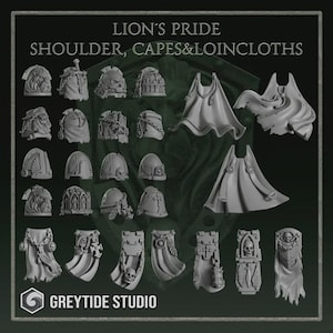 Pack 29 x Lion&#39;s Pride Angels Shoulderpads, capes & Loincloths | GreyTide Studio | 3D Printed Resin minis wargaming | bits conversions | 40k