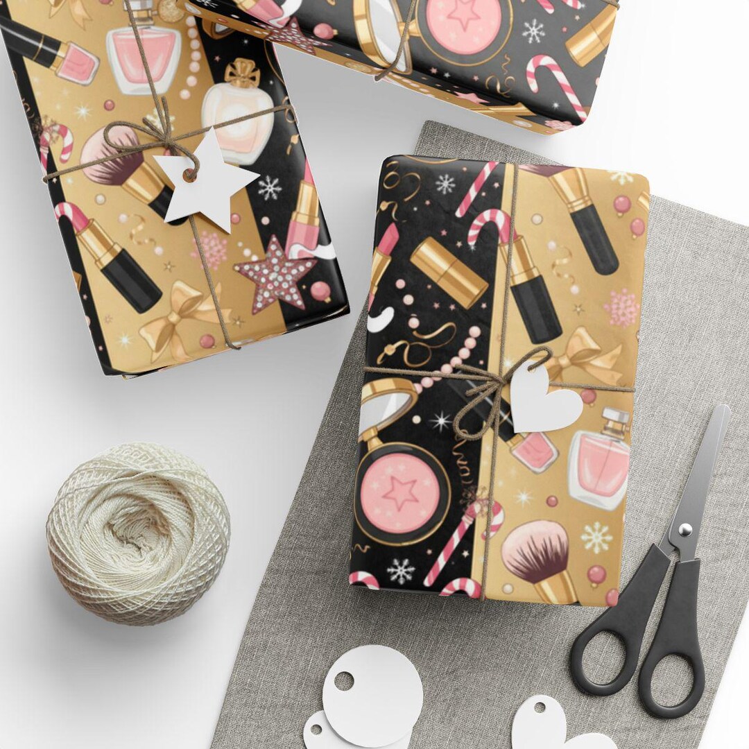 Makeup Theme Christmas Wrapping Paper, Holiday Gift Wrap for Beauty ...