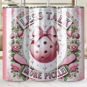 Coquette Pickleball Design, Less Talk More Pickle, Grandmillennial Pink Aesthetic, Vintage Floral Toile Background, Sports Art