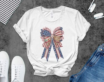 Patriotic American Flag Bow PNG: Coquette Leopard Feather Design (Digital Download)