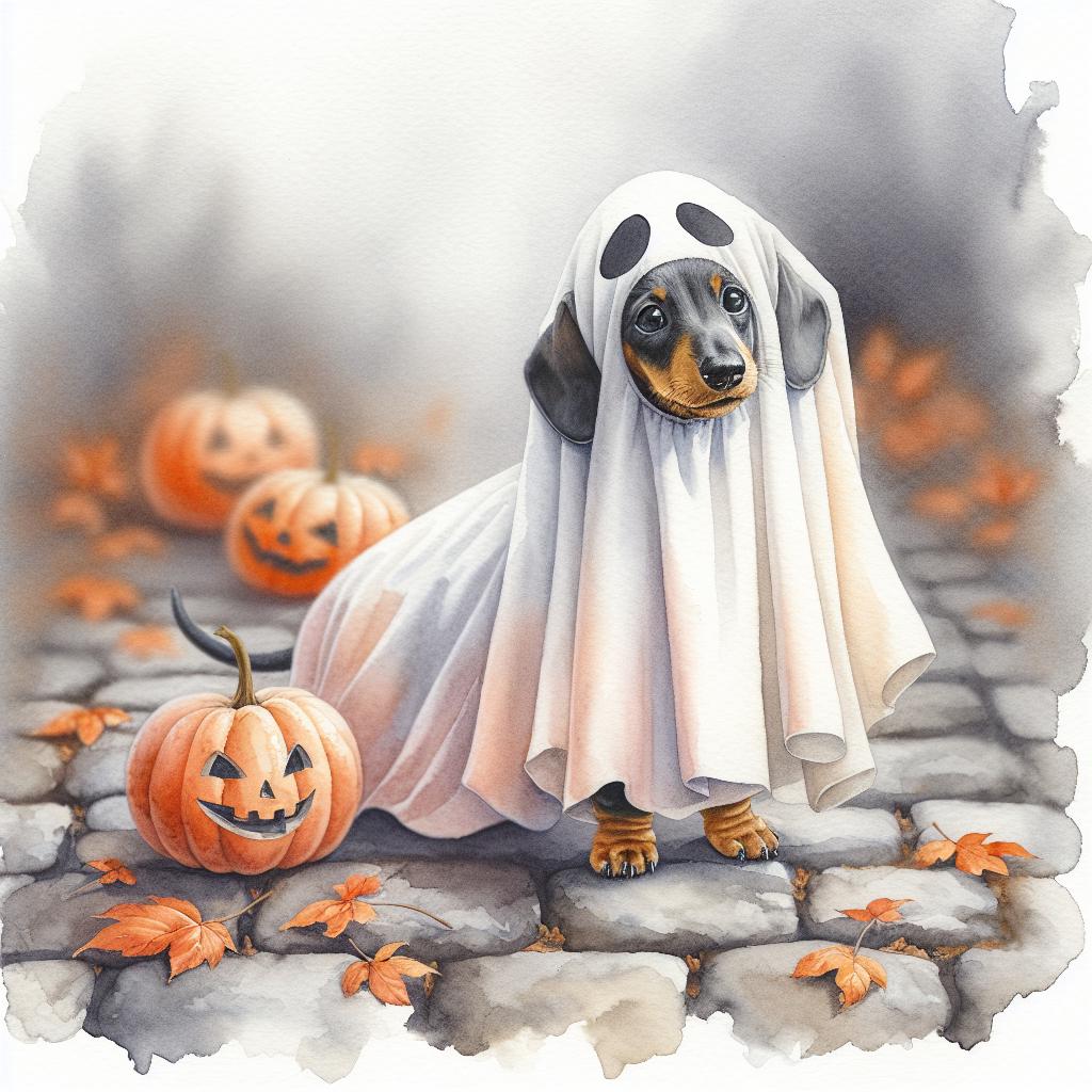 Dachshund Ghost Halloween Digital, Dog With Pumpkin PNG, Funny Animal ...