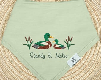 Babero personalizado bordado con pato ánade real para bebé niño, regalo para el Día del Padre, body para recién nacido, babero de pato ánade real, baberos de bambú