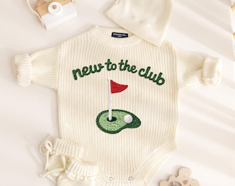 New To The Club Golf Baby Romper, Embroidered Baby Golf Jumper, Baby Sports Team Romper, Daddy's Golfing Buddy, Pregnancy Reveal for Dad