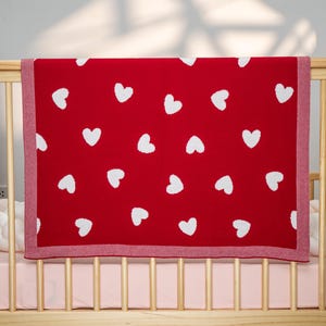 Heart Knit Baby Blanket: 100% Cotton Jacquard, Reversible Design