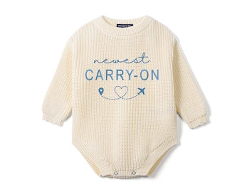 Newest Carry On Knit Baby Romper, Travel Theme Baby Outfit, Going Home Outfit, Travel Baby Gifts, Baby Shower Gift, Pregnancy Announcement