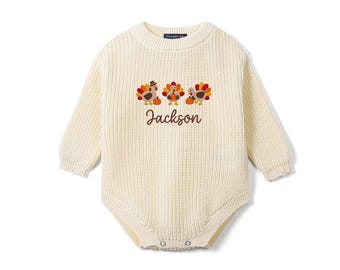 Personalized First Thanksgiving Baby Romper, Turkey Pumpkin Fall Outfit, Cute Autumn Baby Clothes, Thanksgiving Baby Gift, Baby Shower Gift
