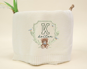 Personalized Baby Knit Blanket, Embroidered Baby Name Blanket, Newborn Blanket, Baby Shower Gift, Newborn Blanket, Keepsake Gift for Baby