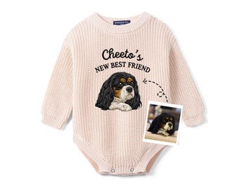 Custom Embroidered Dog Portrait Baby Romper, New Pet Friend Romper, Pet Sibling Outfit, Dog Bodysuit for Pregnant Announcement, Newborn Gift